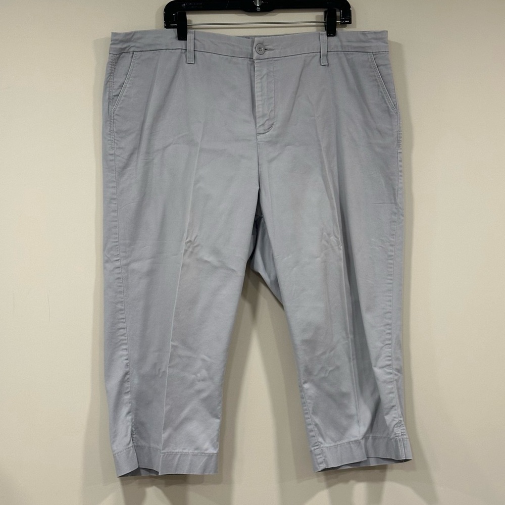 NYDJ Lift Tuck Cropped Stretch Chinos Gray Flat Front Size 18W